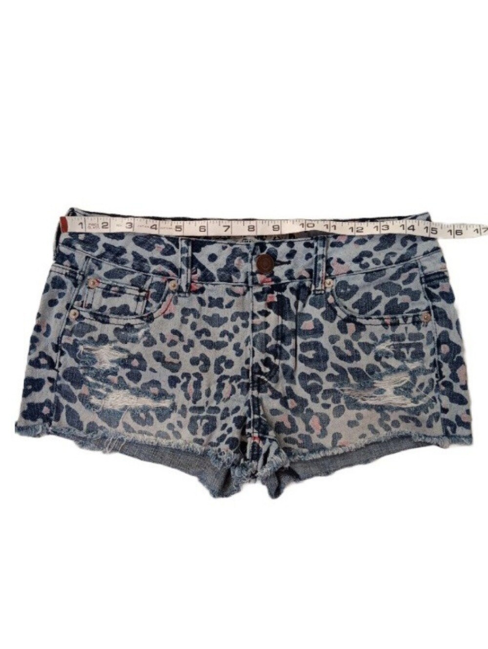 American Eagle Outfitters Blue and Red Leopard Jean Shorts | EUC | Shortie - Picture 6 of 16